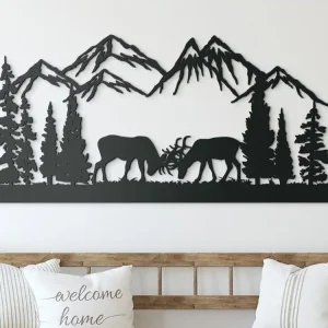 Holzbild KAMPF DER HIRSCHE UNTER EINEM BERG Super-Preis
