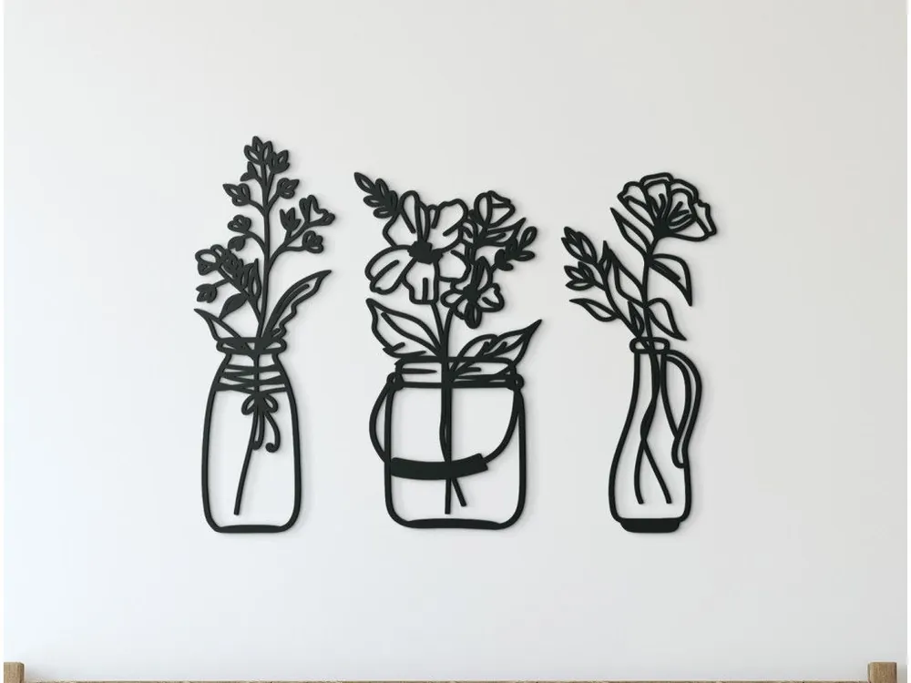 3-teiliger Holzsticker BLUMEN IN DER VASE Begrenztes Angebot