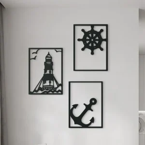 3-teiliges Bild LEUCHTTURM, ANKER UND STEUERRAD Kracherpreis