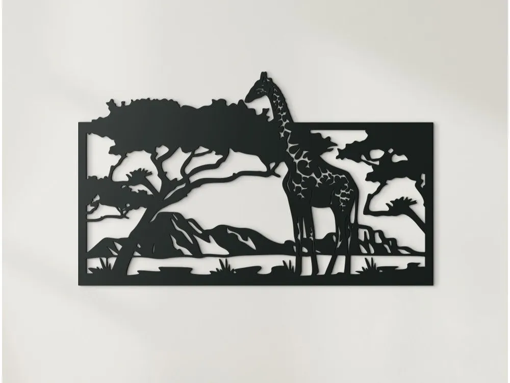 Sonderaktion Holzbild für die Wand GIRAFFE IN DER SAVANNE