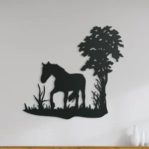 Rabatt Holzsticker EINSAMES PFERD UNTER EINEM BAUM