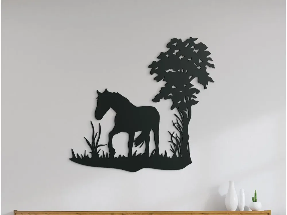 Rabatt Holzsticker EINSAMES PFERD UNTER EINEM BAUM