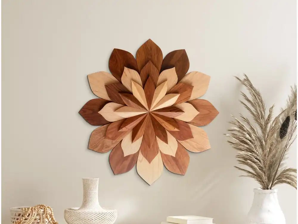Knallerangebot Mandala-Blume in Holzoptik (UV-Druck)