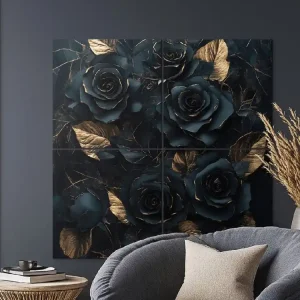 Highlight Vierteiliges Bild Goldener Rosenschatten