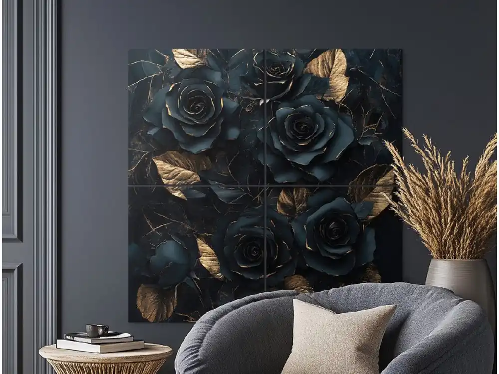 Highlight Vierteiliges Bild Goldener Rosenschatten