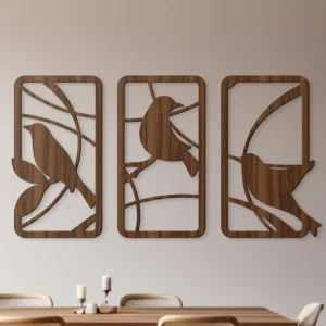 Heißes Angebot 3-teiliges Holzbild Zwitschernde Vögel