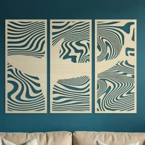 Gratis Versand 3-teiliges Wandbild aus Holz HAIFISCH IM MEER