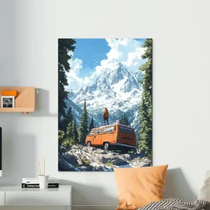 Wandbild Mit dem Bus bis zu den Bergen Kostenfreie Lieferung