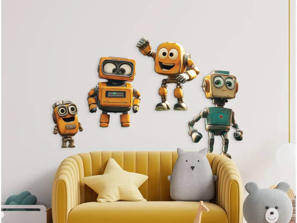 Highlight 4-teiliger Sticker fürs Kinderzimmer Roboter