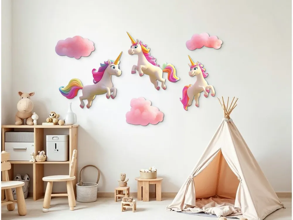 Deko-Set für die Wand Regenbogenfarbene Einhörner Jetzt Kaufen