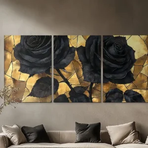 Bestpreis Dreiteiliges Bild Mosaik schwarzer Rosen