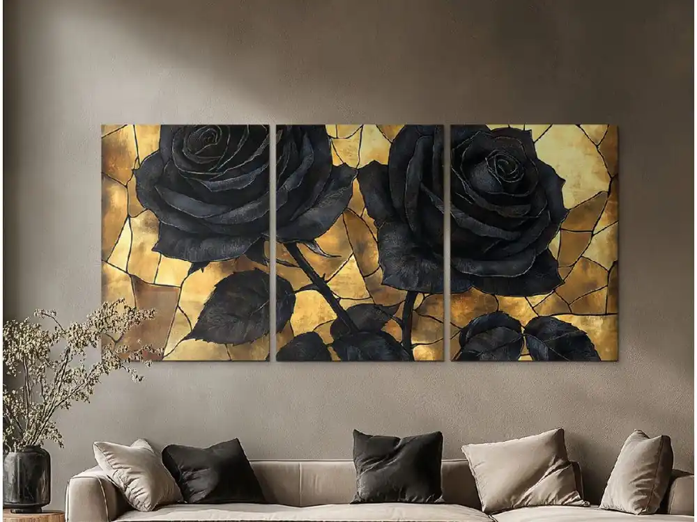 Bestpreis Dreiteiliges Bild Mosaik schwarzer Rosen