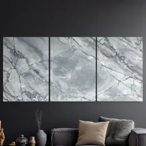Markenware Dreiteiliges Marmorbild Graue Harmonie