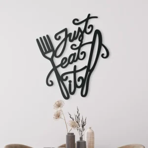 Heißes Angebot Holzaufschrift Just Eat it mit Besteck