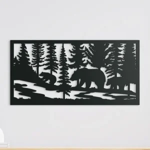 Heißes Angebot Holzbild BÄREN IM WALD