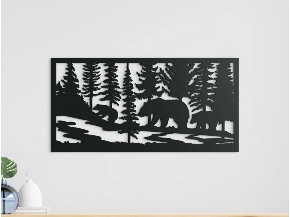 Heißes Angebot Holzbild BÄREN IM WALD