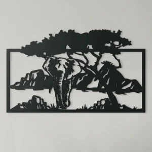 Jetzt Kaufen Holzbild ELEFANT IN DER SAVANNE