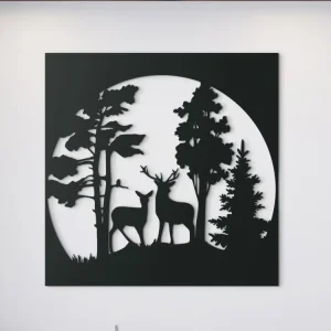 Holzbild HIRSCHE IM WALD Highlight