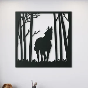 Günstig Holzbild für die Wand PFERD IM WALD