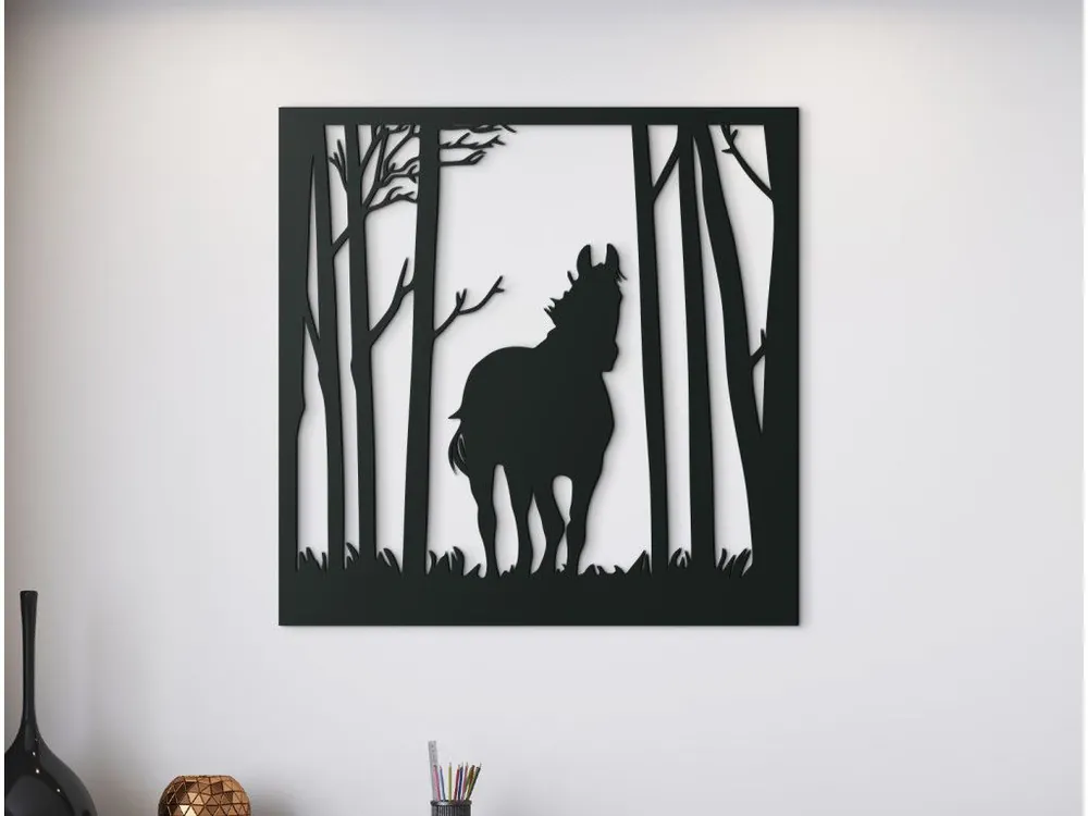 Günstig Holzbild für die Wand PFERD IM WALD