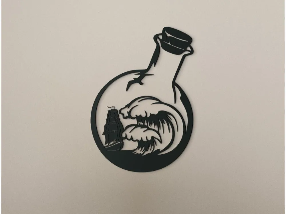 Sale Holzsticker für die Wand FLASCHE IM MEER