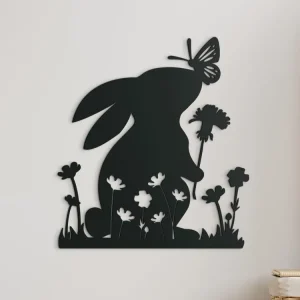 Holzsticker für die Wand KLEINER HASE AUF DER WIESE Kostenloser Versand