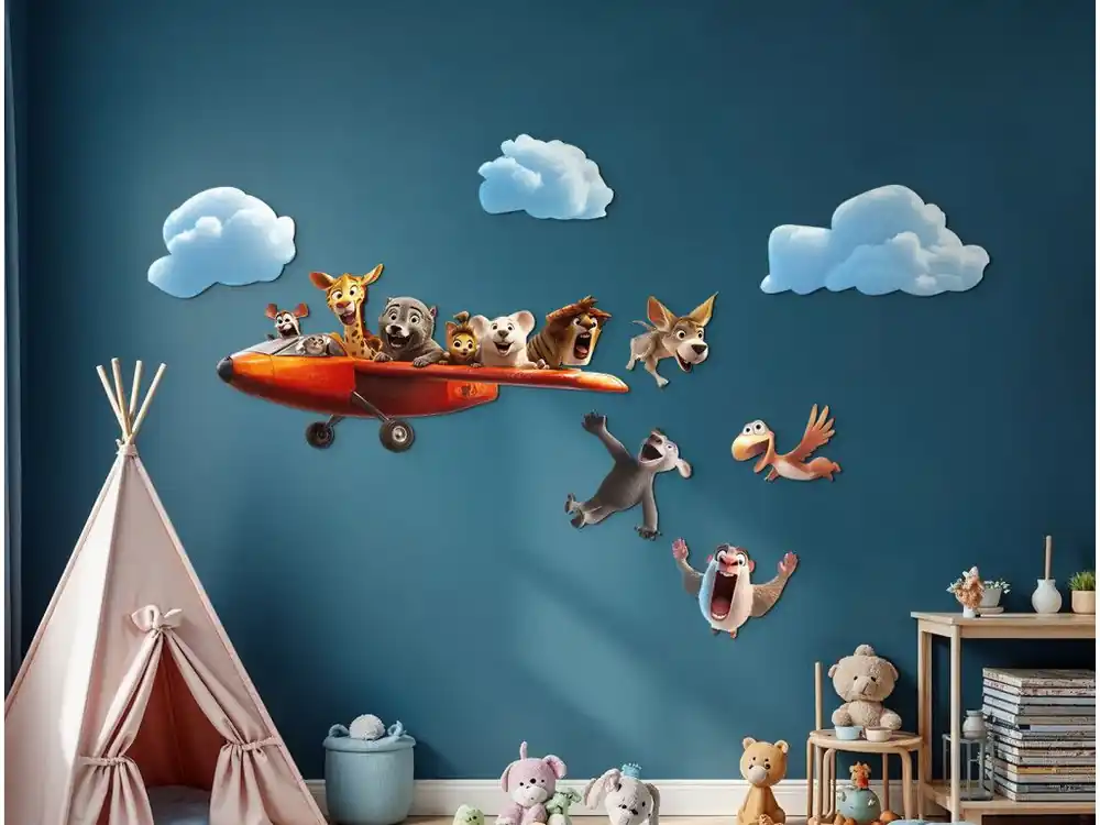 Aktuell Kindersticker für die Wand Der verrückte Flug der Tiere