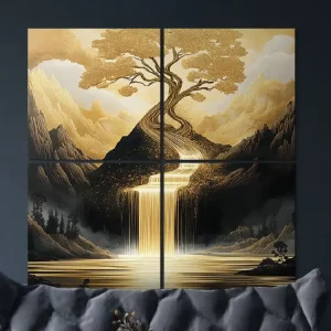 Abverkauf Mehrteiliges Bild Goldener Wasserfall