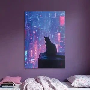 Billig Modernes Bild Katze über der Stadt