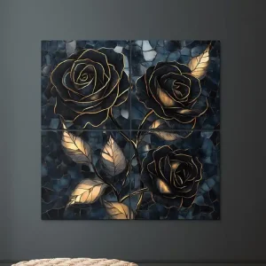 Vierteiliges Bild Goldene Dreierrose Begrenztes Angebot