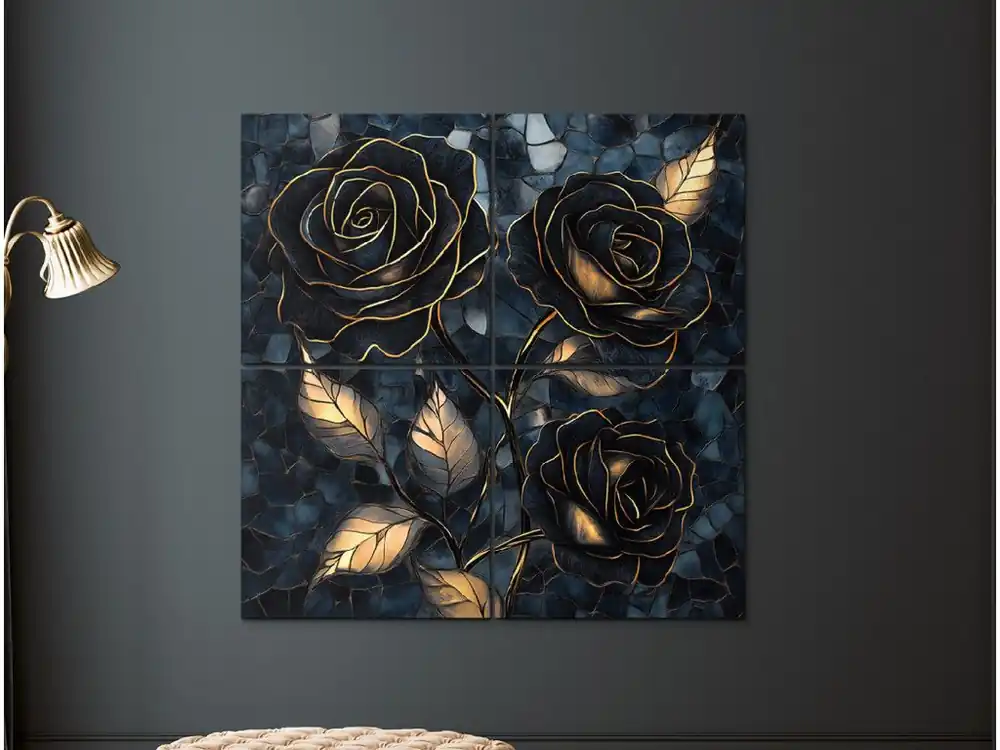 Vierteiliges Bild Goldene Dreierrose Begrenztes Angebot