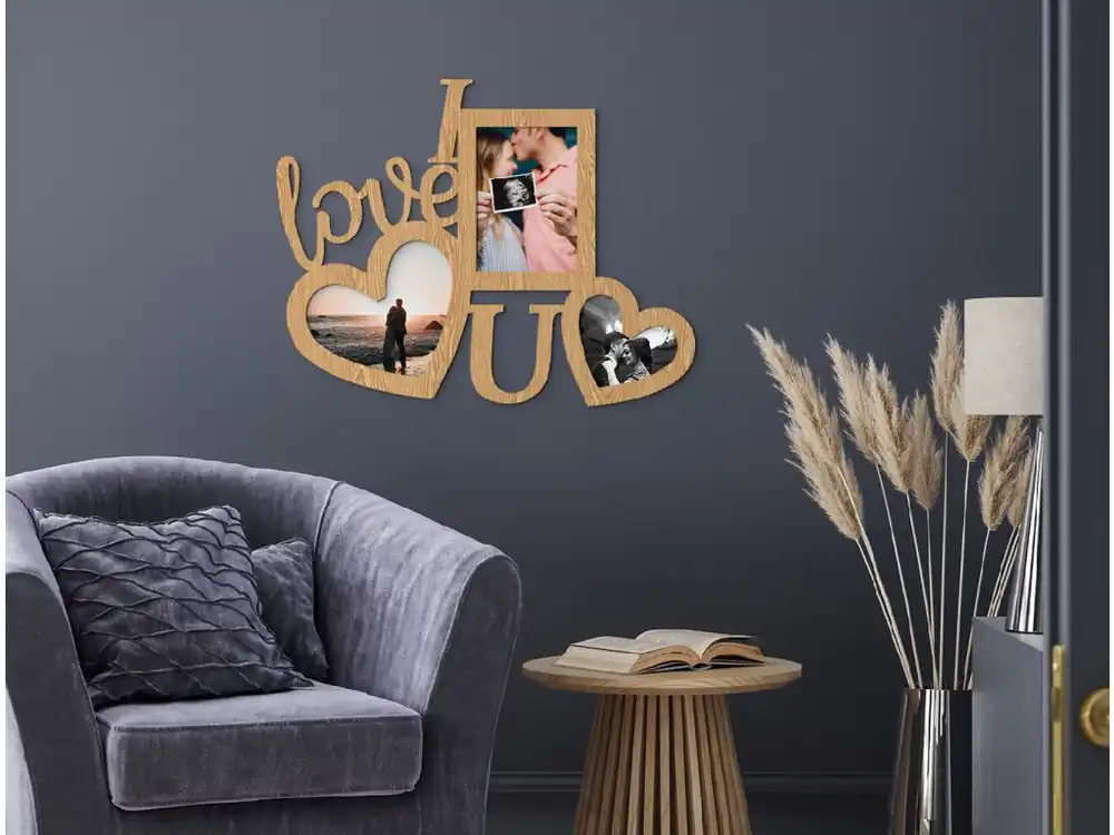 Must-Have Hölzerner Fotorahmen für die Wand I love U