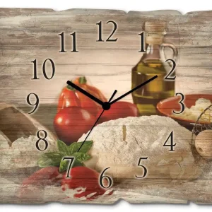 Garantierte Lieferung Teig für Pizza T5UZ Wanduhr auf Holz 40x30 cm