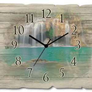 Bestpreis Wasserfall im Wald National Park Wanduhr auf Holz 40x30 cm