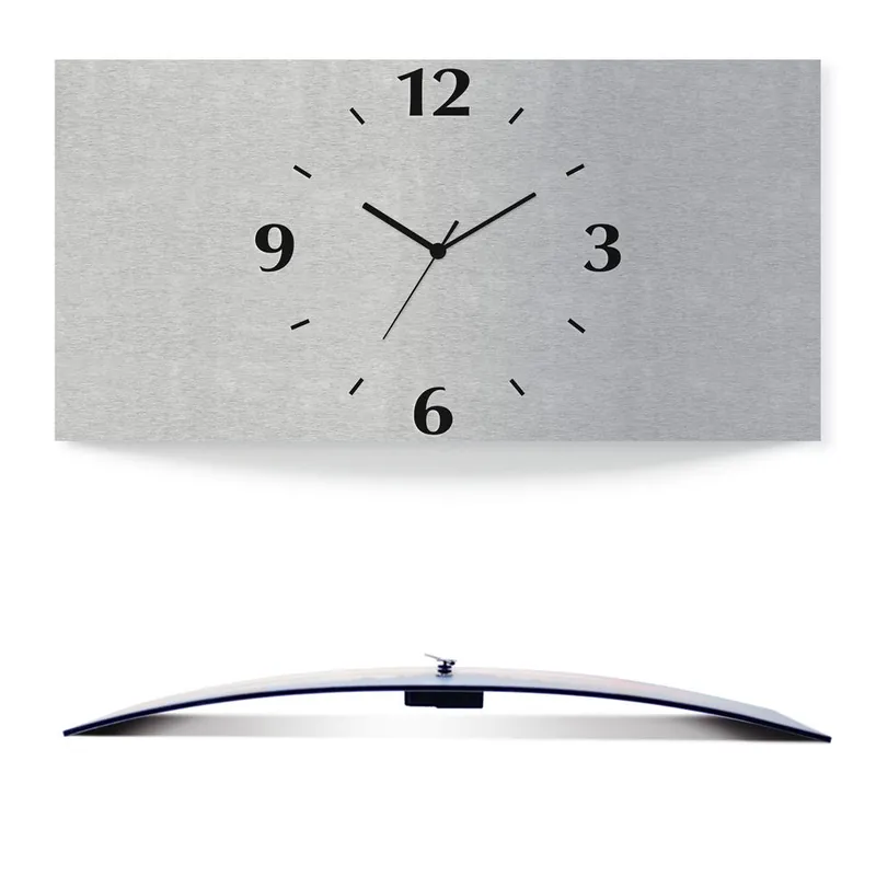 Silbernes Design Wanduhr auf Alu, gebogen 50x25 cm Nur Für Kurze Zeit