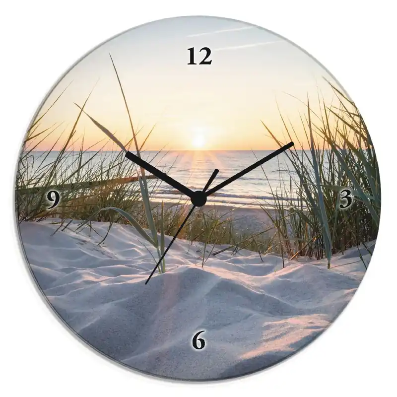 Sichere Zahlung Ostseestrand T9QU Wanduhr auf Glas Ø 30 cm