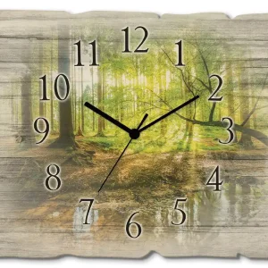Wald mit Bach Wanduhr auf Holz 40x30 cm Gratis Versand