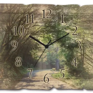 Sonniger Wald Wanduhr auf Holz 40x30 cm Echt