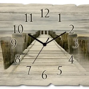 Steg ins Watt Wanduhr auf Holz 40x30 cm Top-Angebot