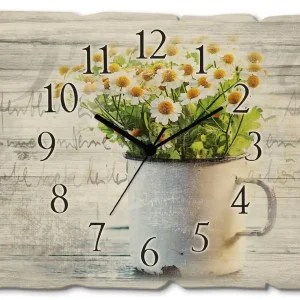 Frühlingsgarten mit Echter Kamille T4UE Wanduhr auf Holz 40x30 cm Letzte Chance