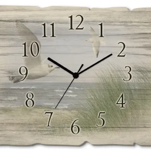 Direkt Vom Hersteller Nordseestrand mit Möwen Wanduhr auf Holz 40x30 cm