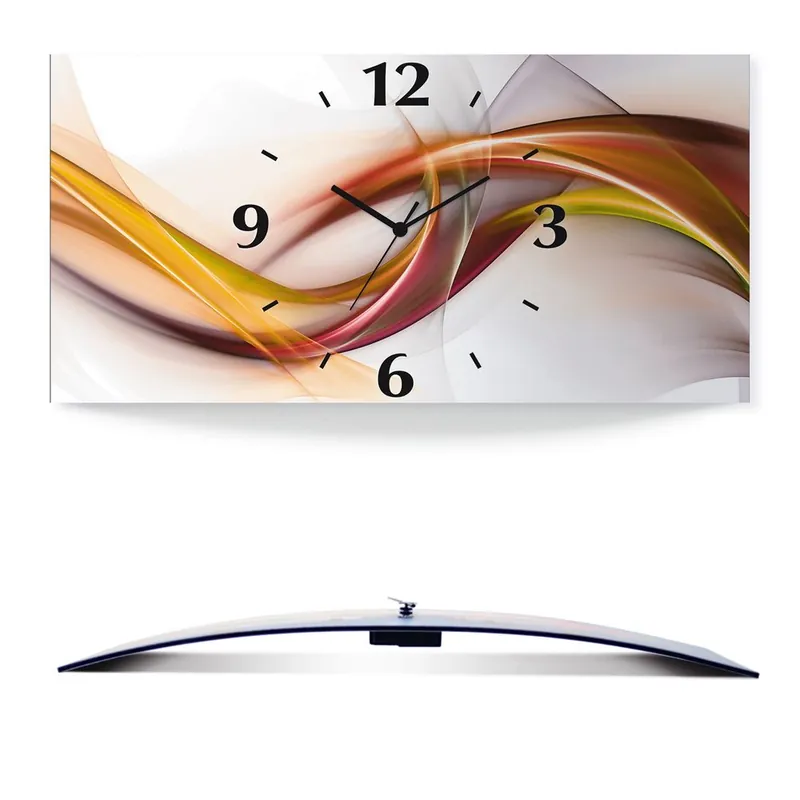 Abstraktes Design Orange Wanduhr auf Alu, gebogen 50x25 cm Preisreduziert