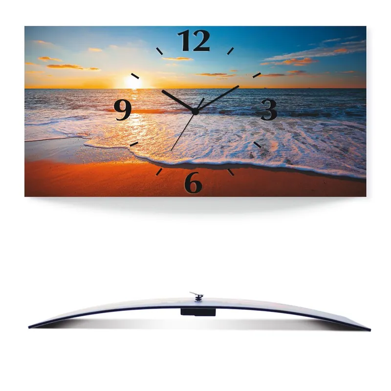 Sonnenuntergang und das Meer Wanduhr auf Alu, gebogen 50x25 cm Abverkauf
