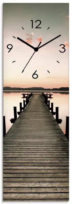 Super-Preis Langer Pier im Sonnenaufgang Wanduhr auf Glas 20x60 cm