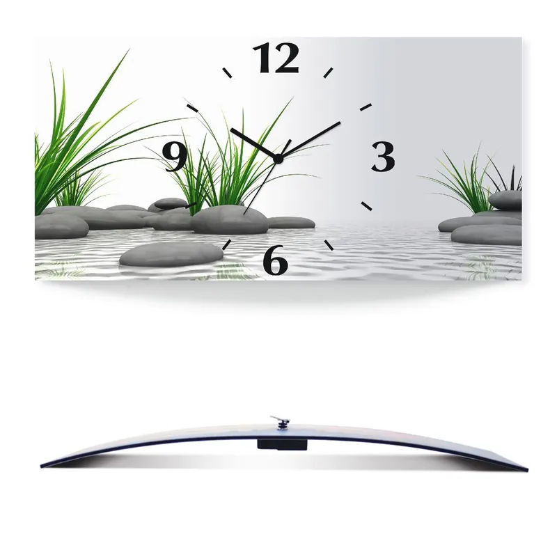 3 D Steine Wanduhr auf Alu, gebogen 50x25 cm Aktuell