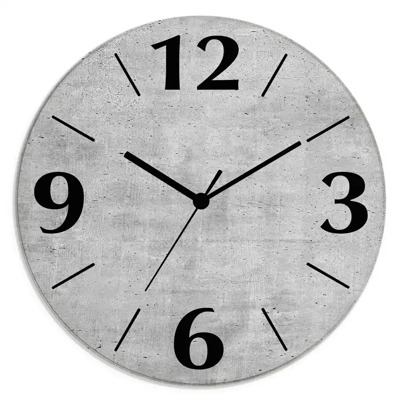 Versand Am Gleichen Tag Grauer Betonoptik U1RG Wanduhr auf Glas Ø 30 cm