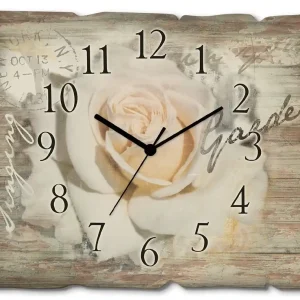 In Buchstaben - Rose Wanduhr auf Holz 40x30 cm Echt