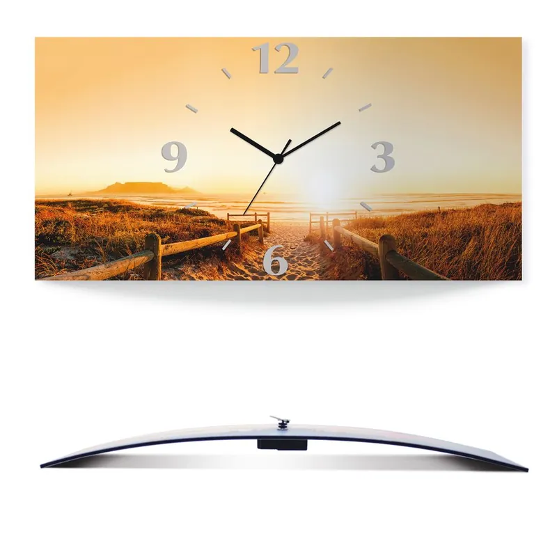 Sonnenuntergang Panorama Strand Wanduhr auf Alu, gebogen 50x25 cm Neu Im Sortiment