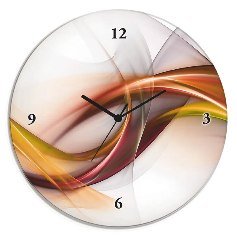 Abstraktes Design Orange Wanduhr auf Glas Ø 30 cm Echt