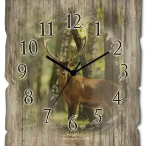 Hirsch 4 - Wald Wanduhr auf Holz 30x40 cm Letzte Chance